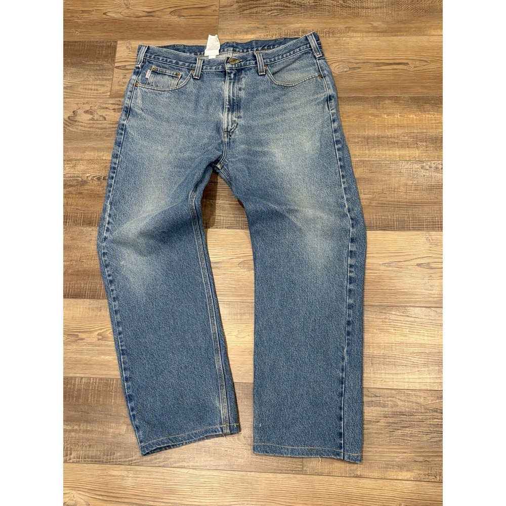 Carhartt Men Rugged Traditional Fit Jeans Vtg Blue Wash Faded 38x30 Leg Altered
